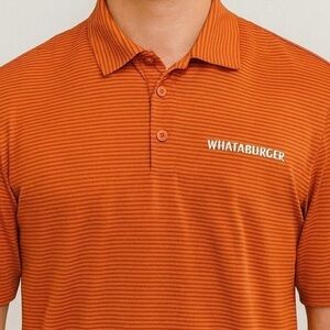 Whataburger Polo Shirt Men’s Orange Striped Uniform Employee Logo Crew Tee Large
